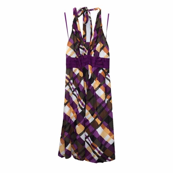 Moulinette Soeurs Anthropologie Etty Halter Dress Sz 6 Purple Orange Plaid Retro - Picture 3 of 13